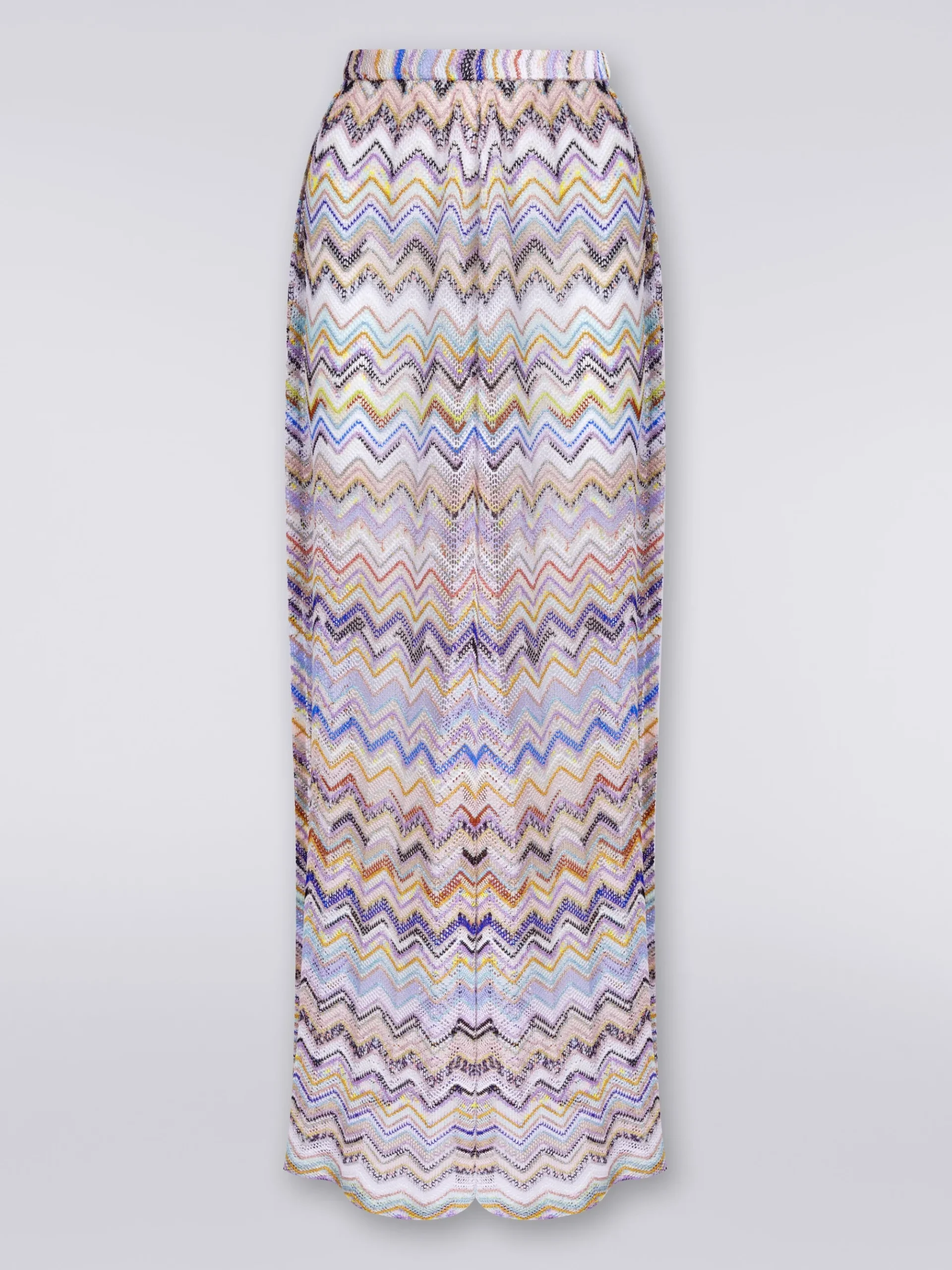 Pantaloni in maglia di viscosa a rete zig zag con lurex