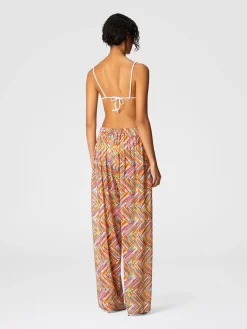 Pantaloni in misto cotone e seta stampato con coulisse