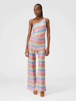Pantaloni in pizzo di misto cotone spalmato