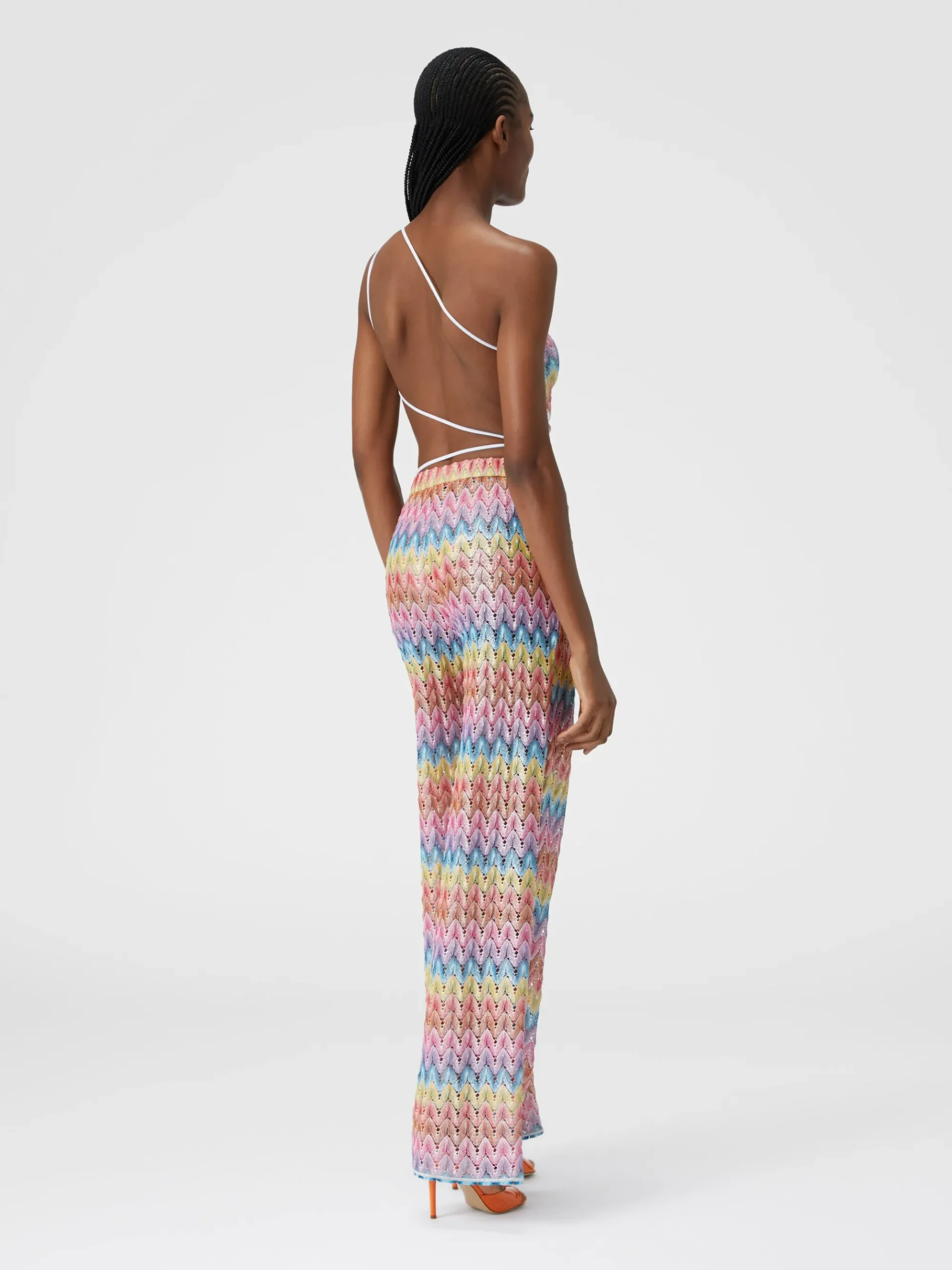 Pantaloni in pizzo di misto cotone spalmato