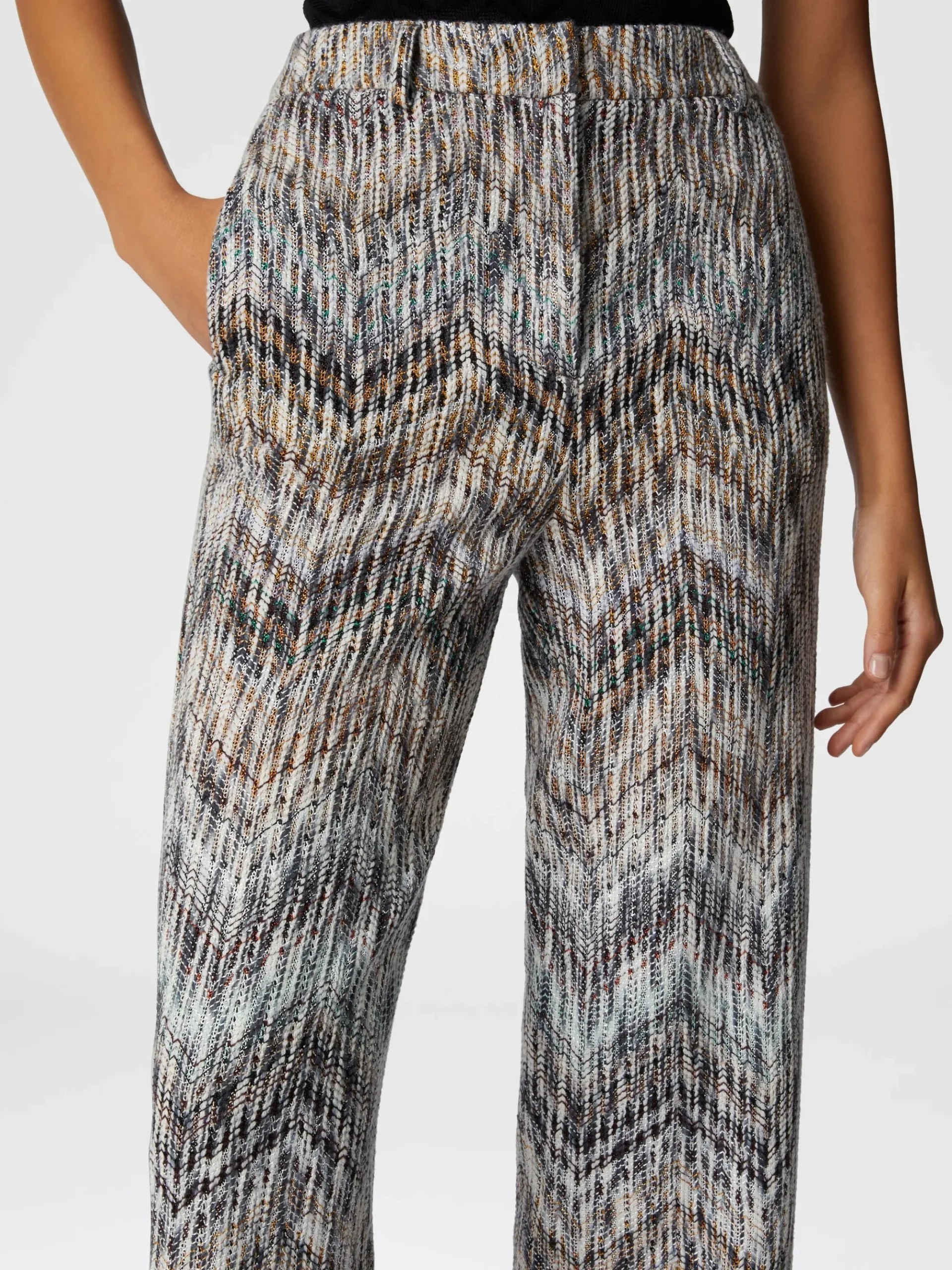 Pantaloni in viscosa e lana lamé