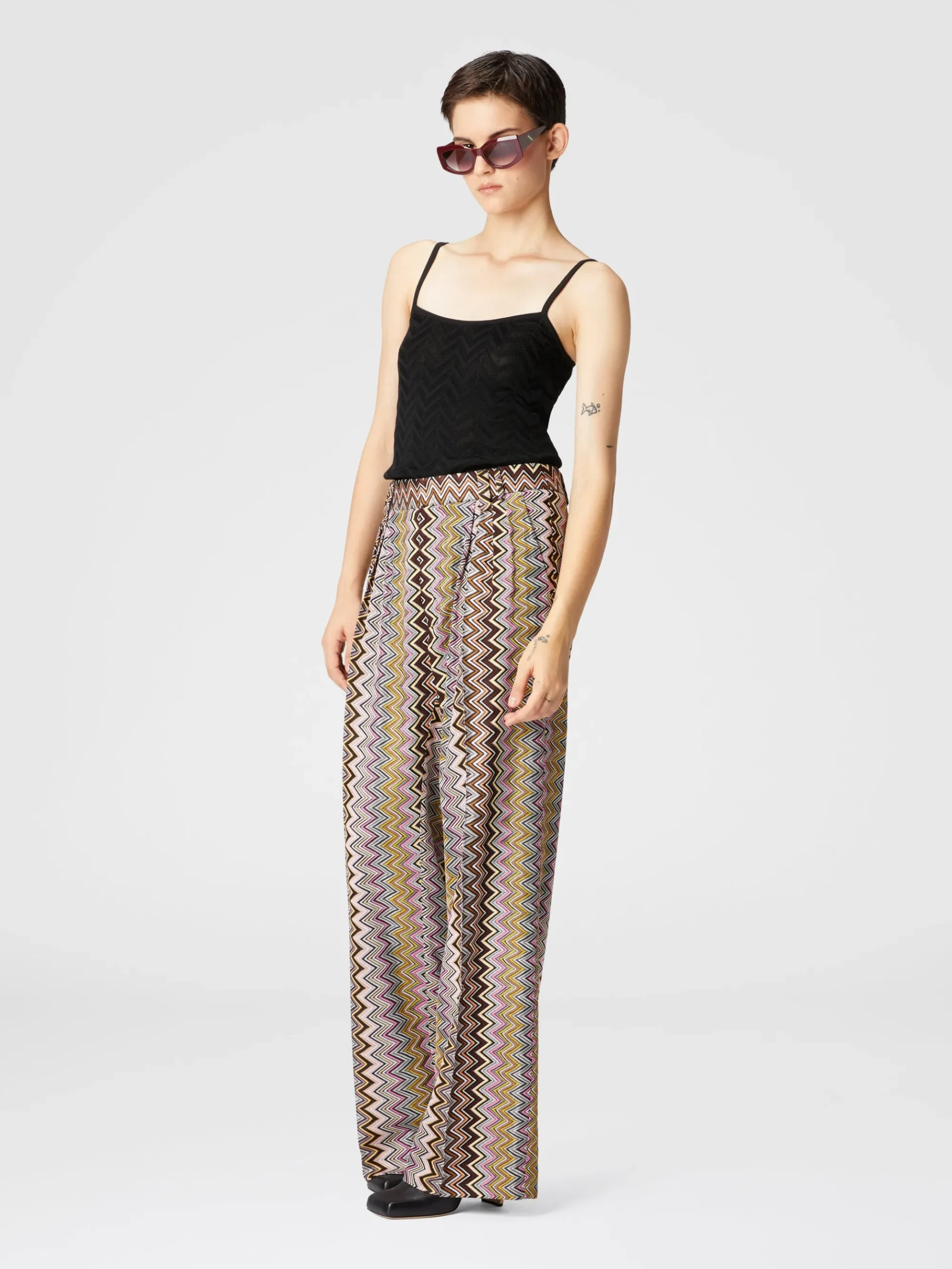 Pantaloni in viscosa zig zag con pinces
