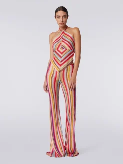Pantaloni svasati in crochet rigato