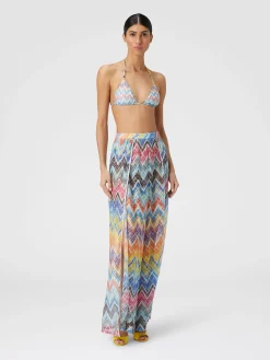 Pantapalazzo con stampa zig zag e lurex
