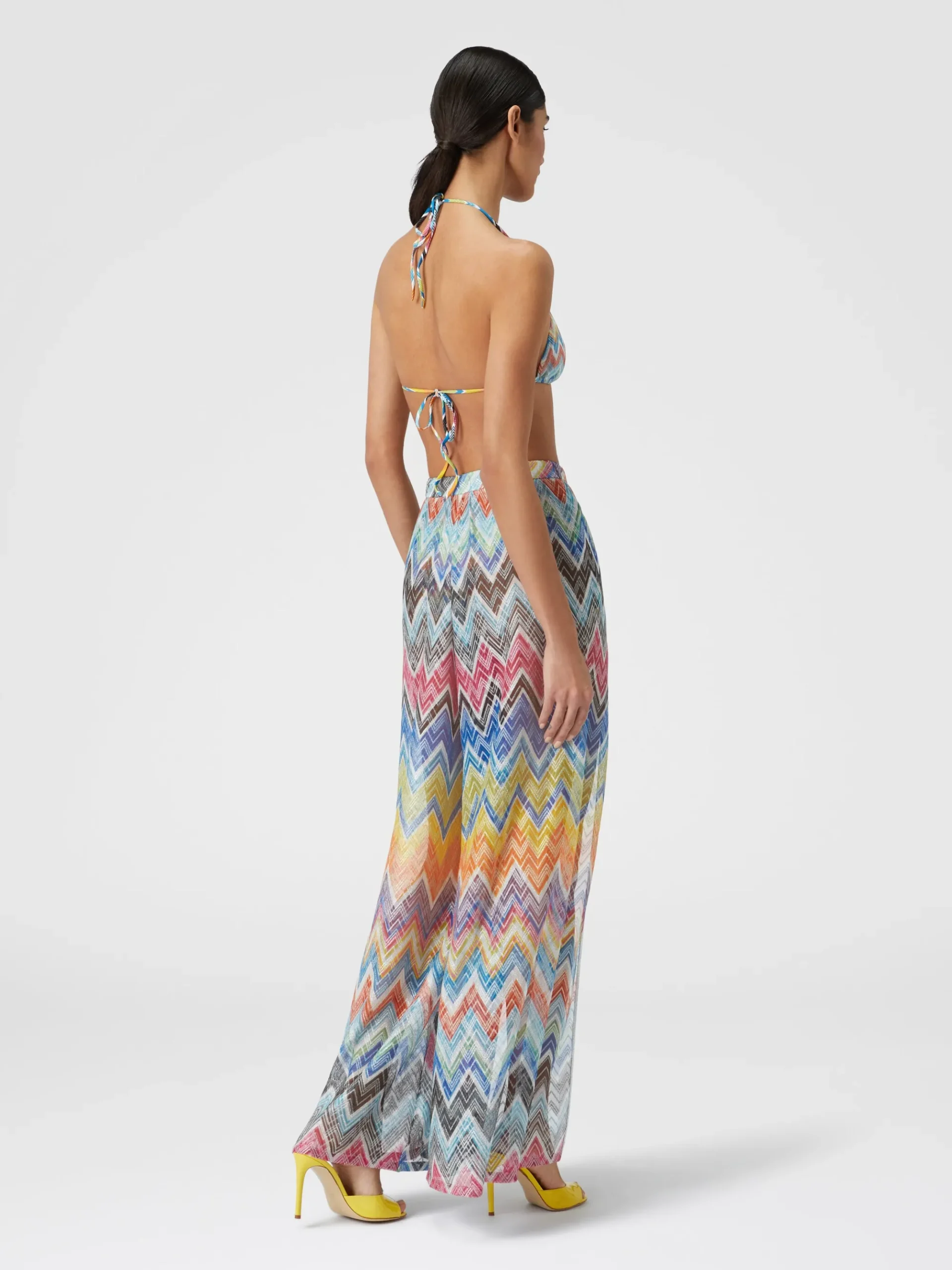 Pantapalazzo con stampa zig zag e lurex