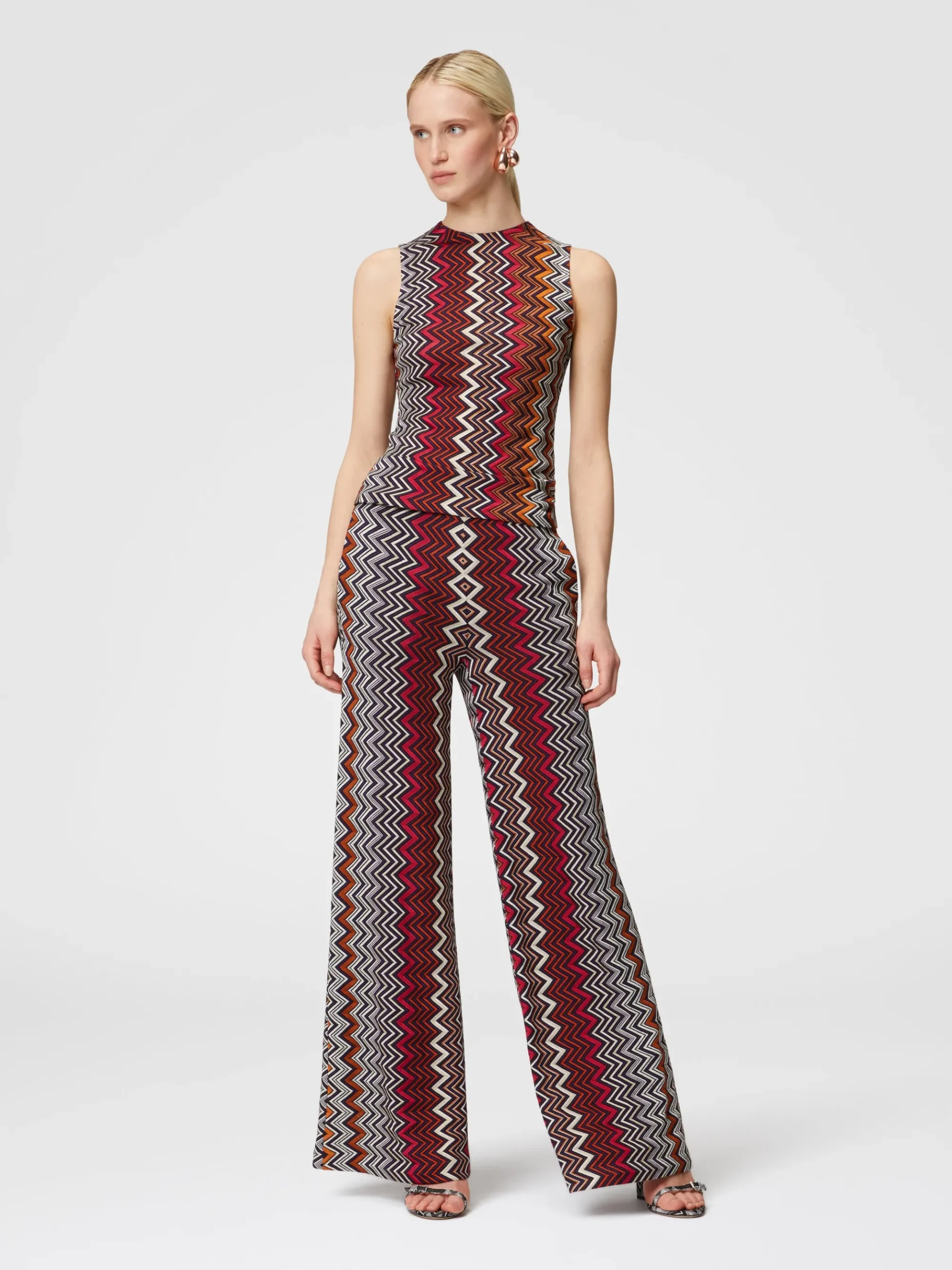 Pantapalazzo in lana e viscosa zig zag