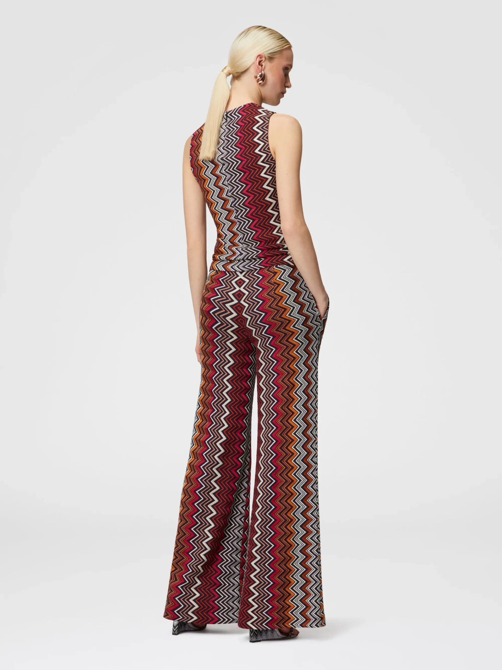 Pantapalazzo in lana e viscosa zig zag