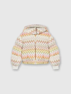 Piumino in nylon zig zag con cappuccio