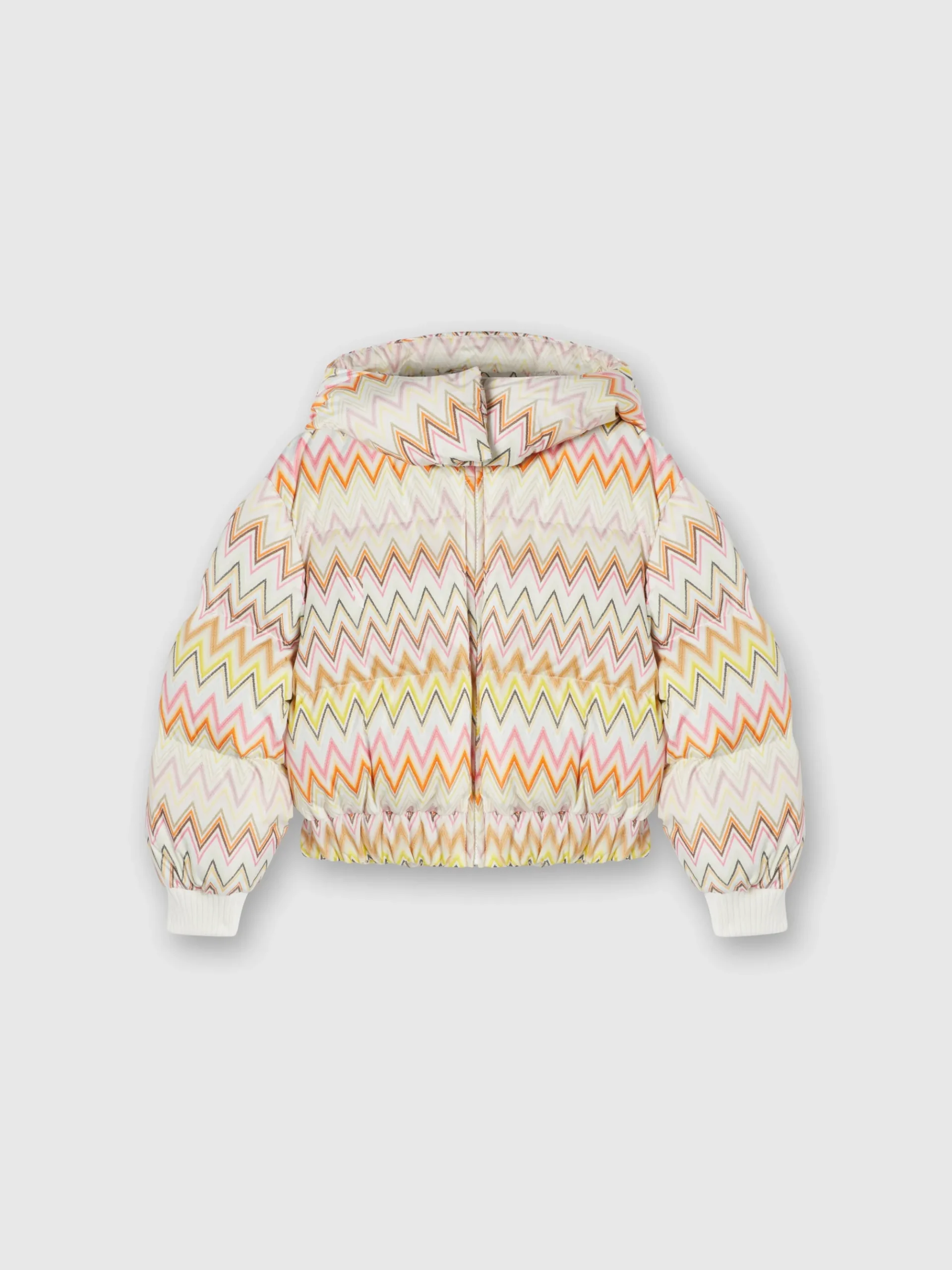 Piumino in nylon zig zag con cappuccio