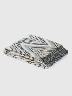 Plaid 130x190 cm in misto lana chevron con frange