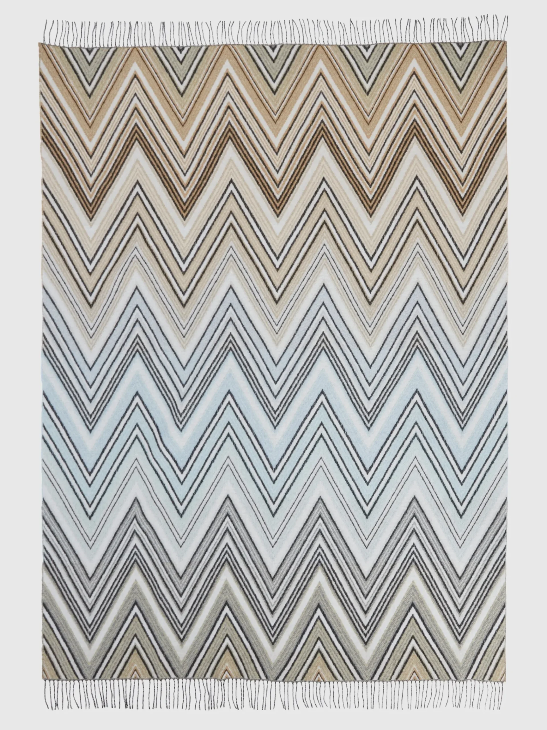 Plaid 130x190 cm in misto lana chevron con frange