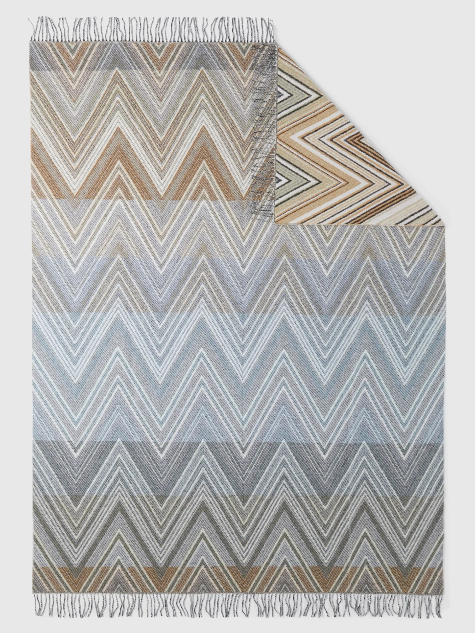 Plaid 130x190 cm in misto lana chevron con frange