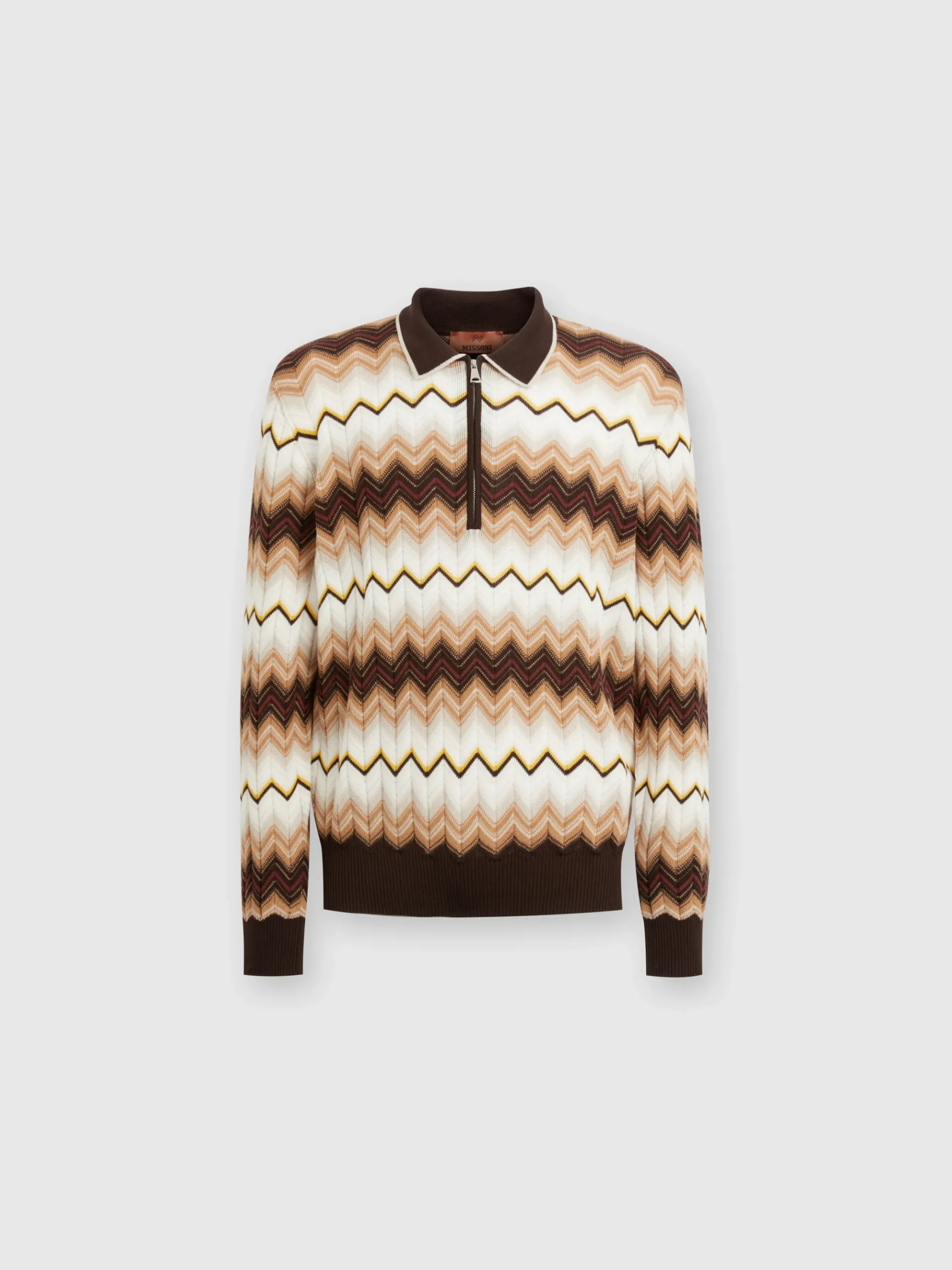 Polo a maniche lunghe in lana e cotone zig zag