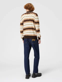 Polo a maniche lunghe in lana e cotone zig zag