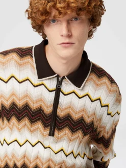 Polo a maniche lunghe in lana e cotone zig zag