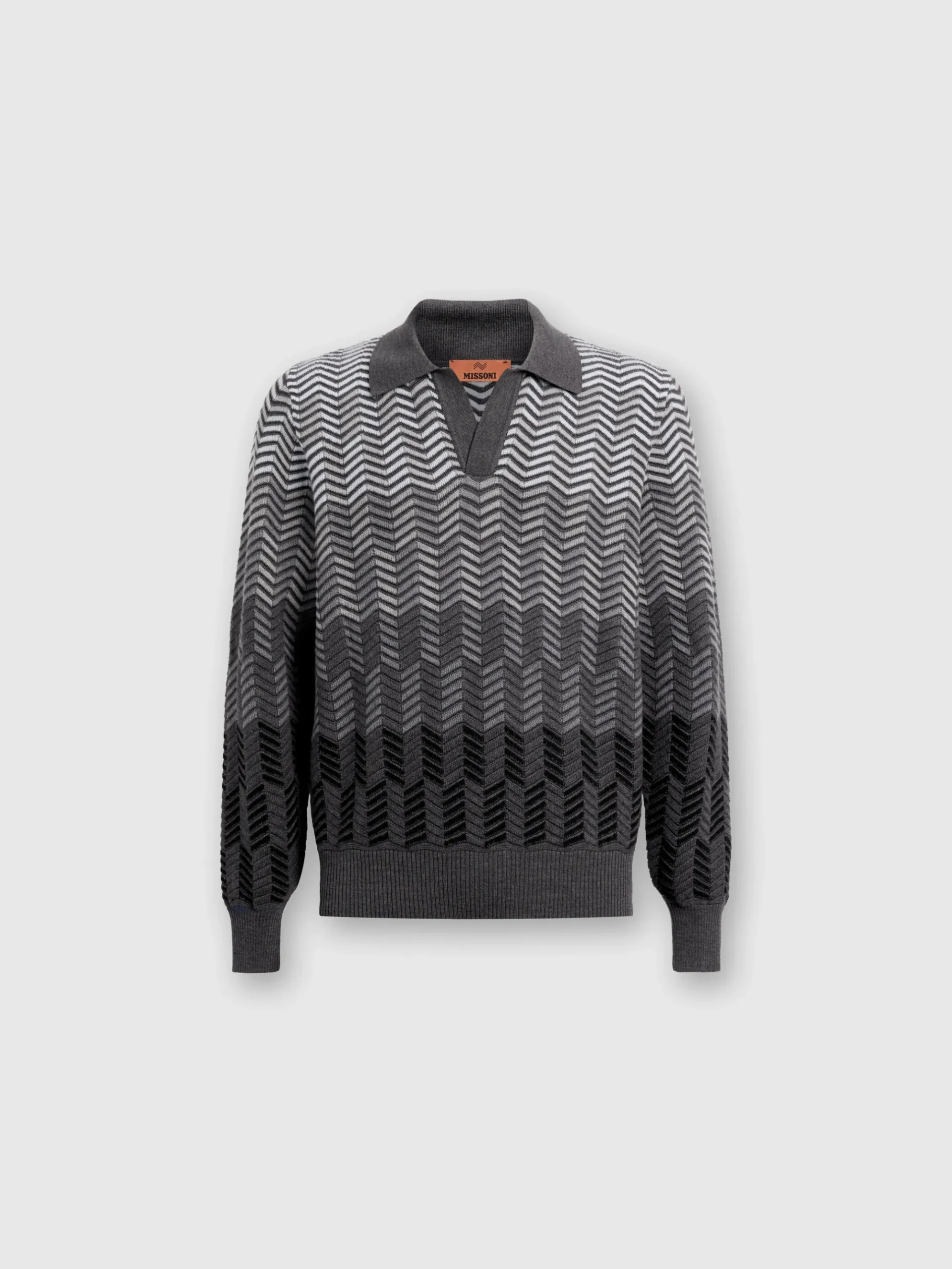 Polo a maniche lunghe in lana vergine zig zag