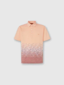 Polo in cotone e lino fiammato con ricamo zig zag