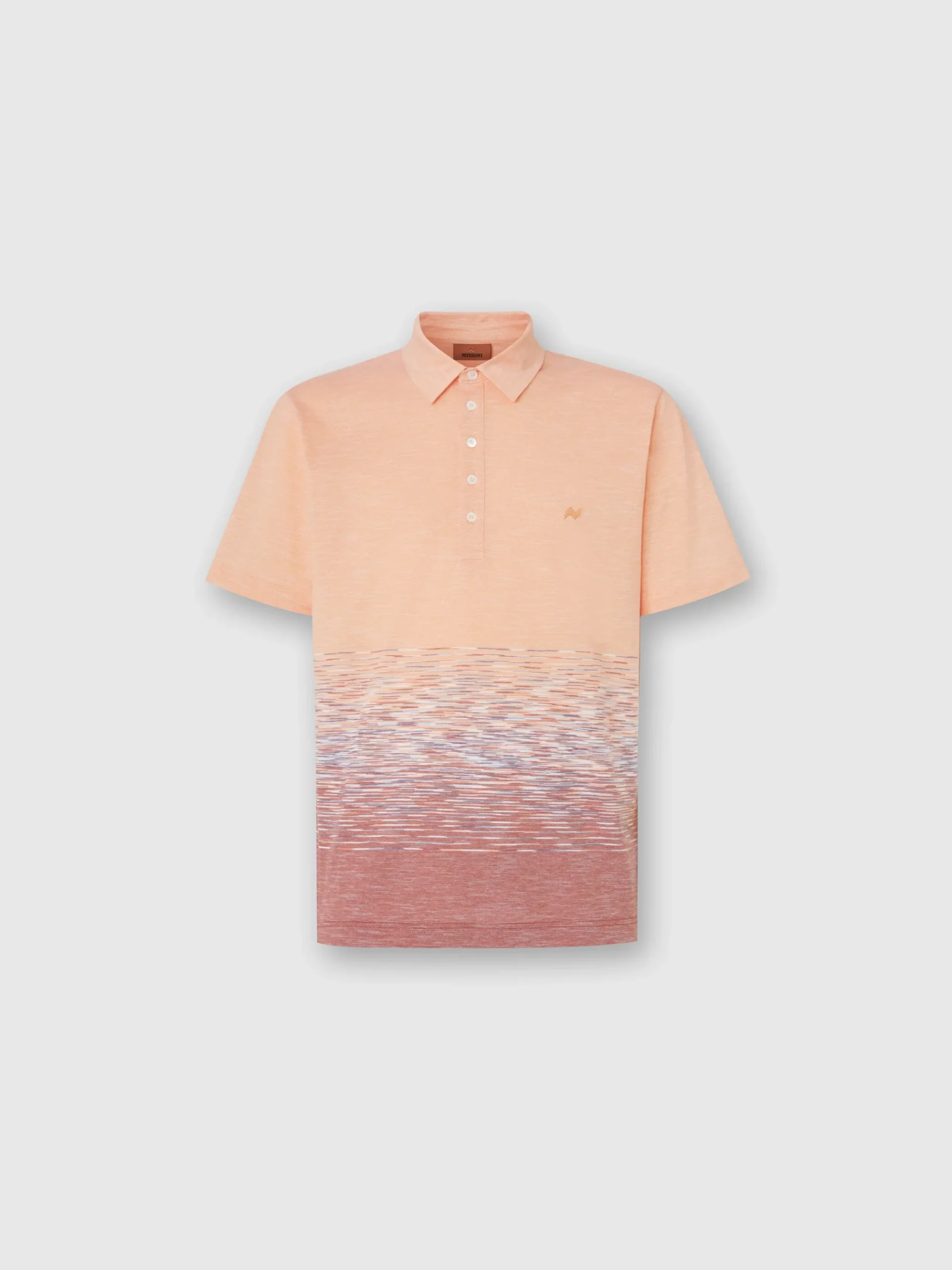 Polo in cotone e lino fiammato con ricamo zig zag