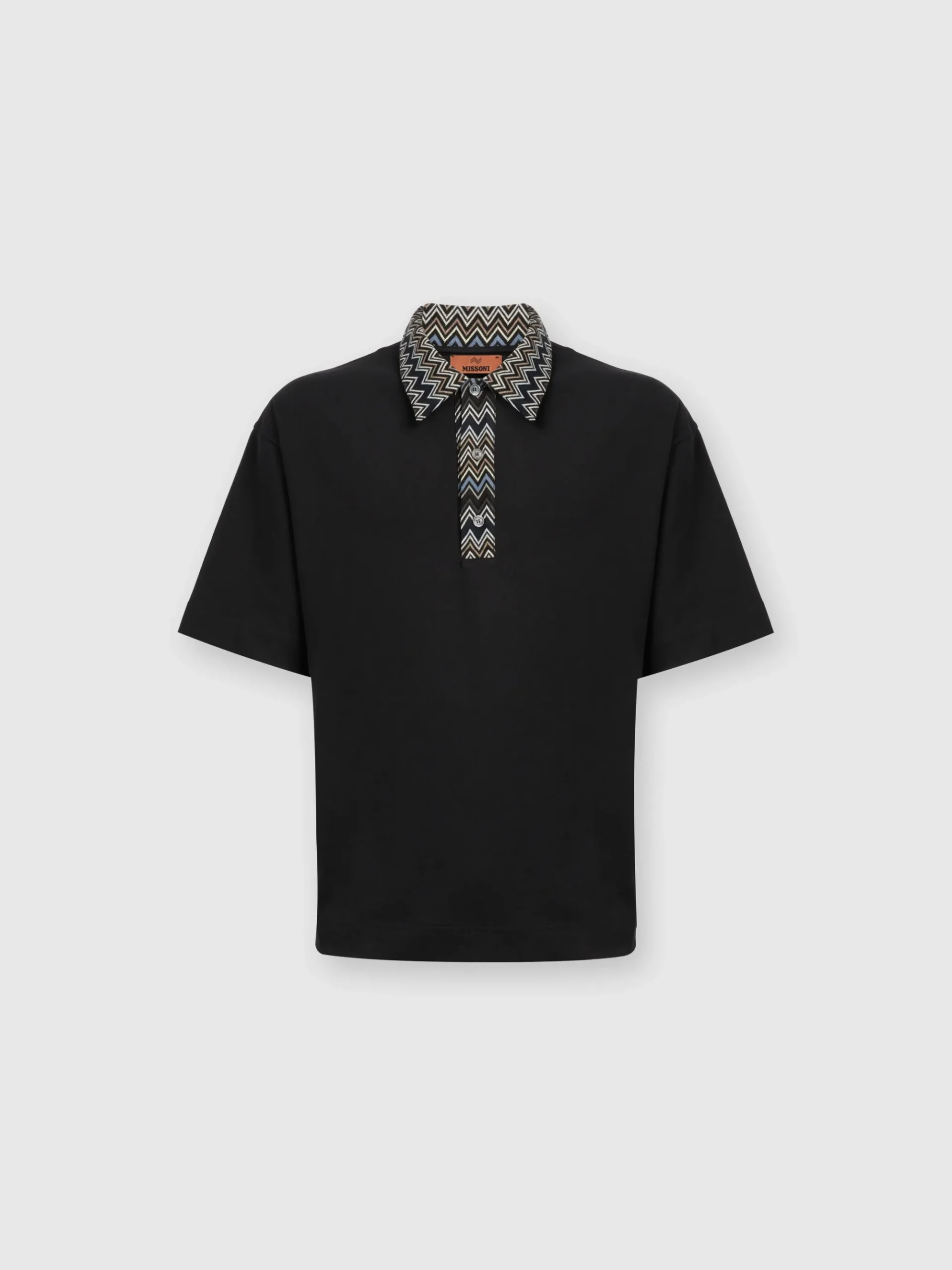 Polo in jersey di cotone con inserti in maglia chevron