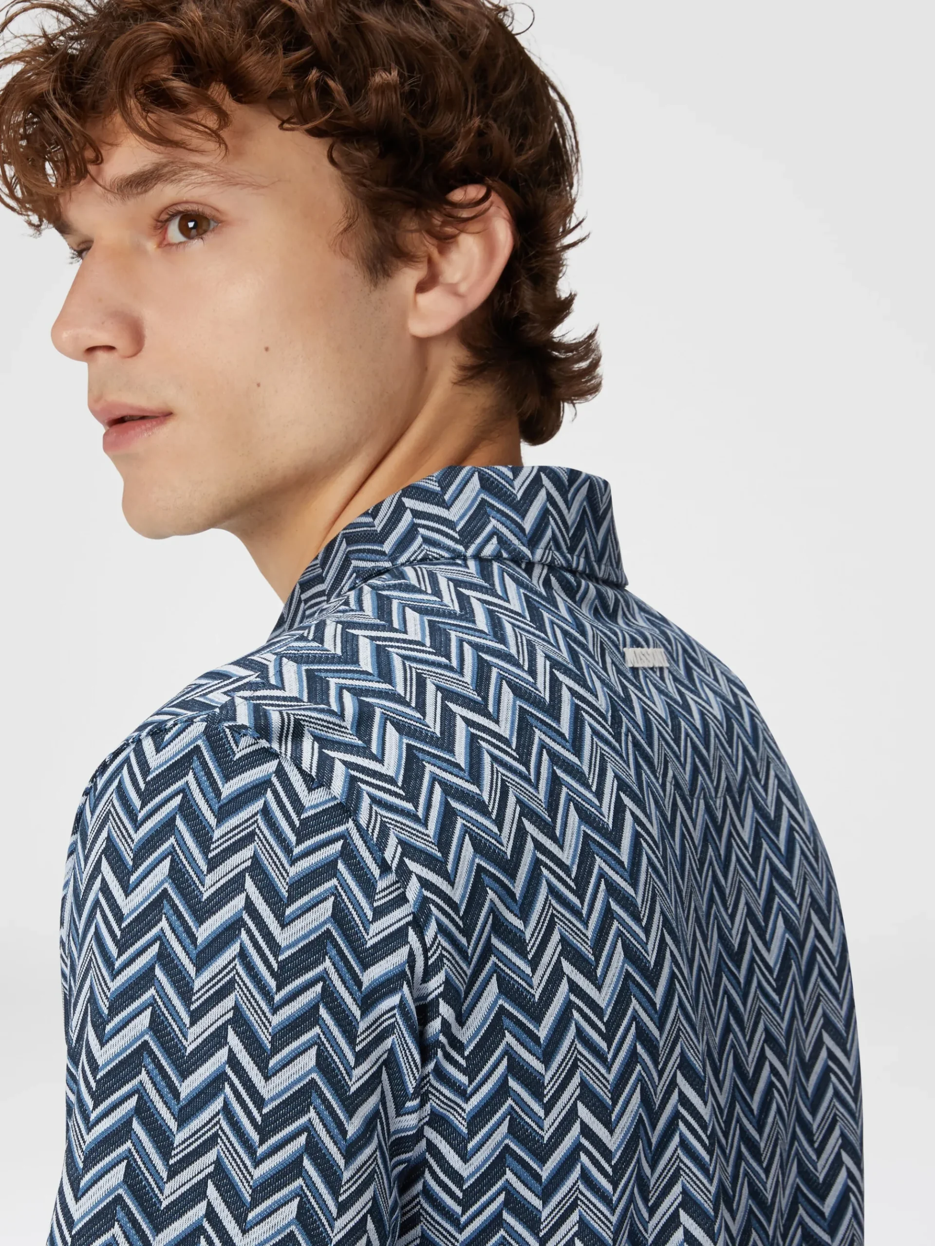 Polo in jersey di cotone jacquard zig zag