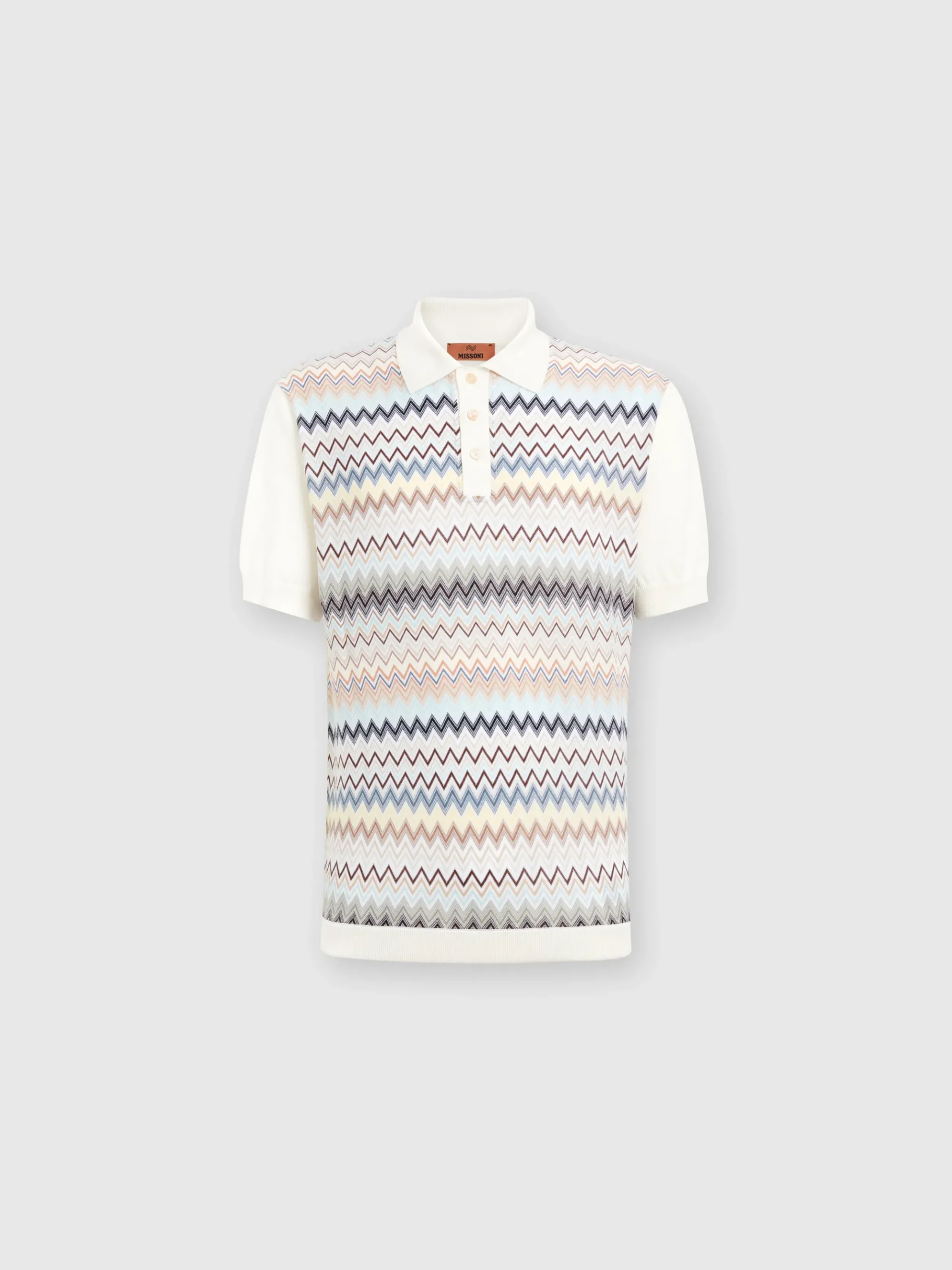 Polo in maglia di cotone zig zag con inserti tinta unita