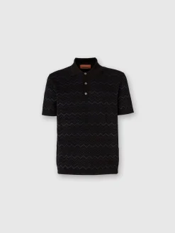 Polo in maglia di misto cotone e viscosa zig zag