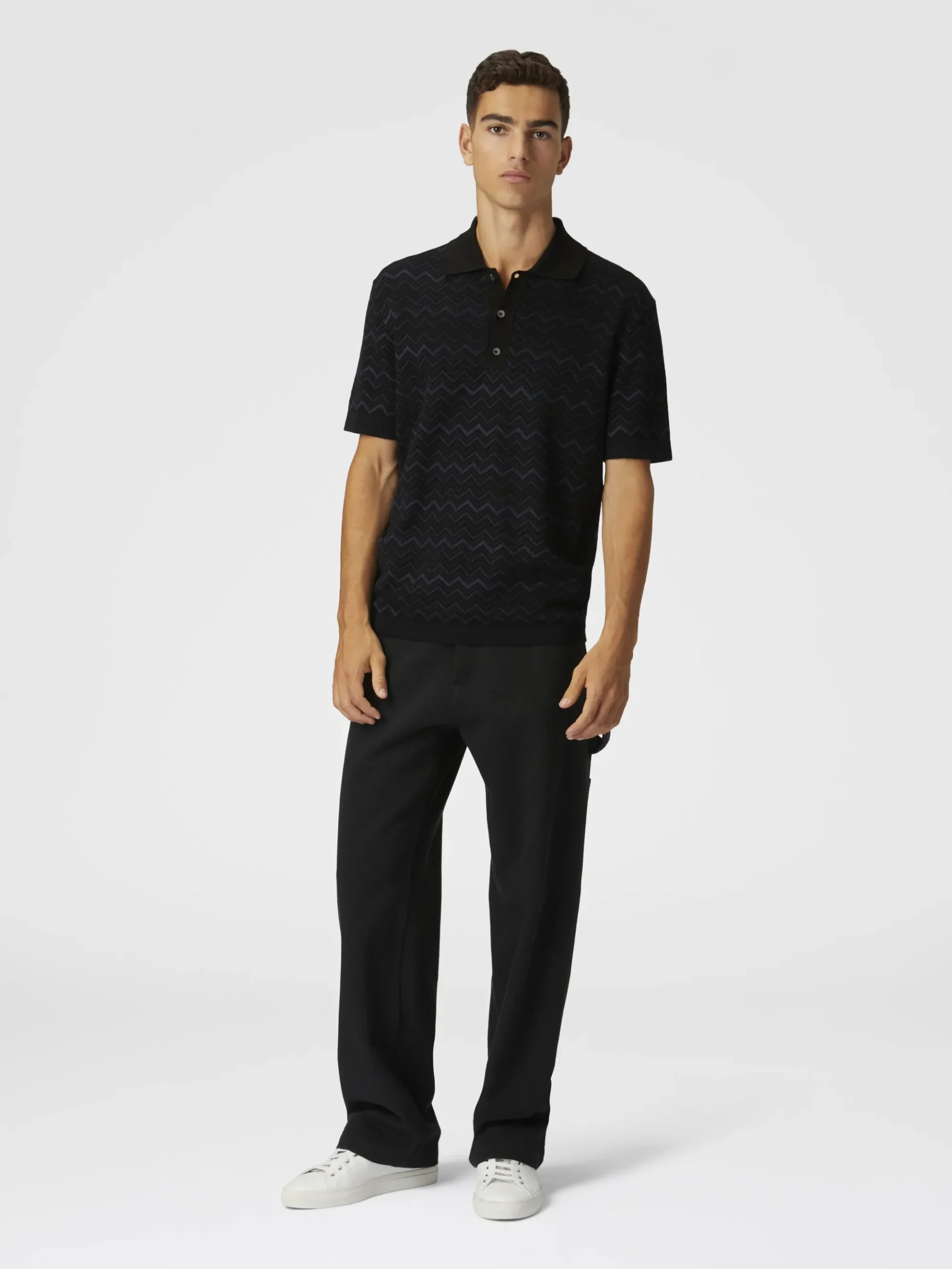 Polo in maglia di misto cotone e viscosa zig zag