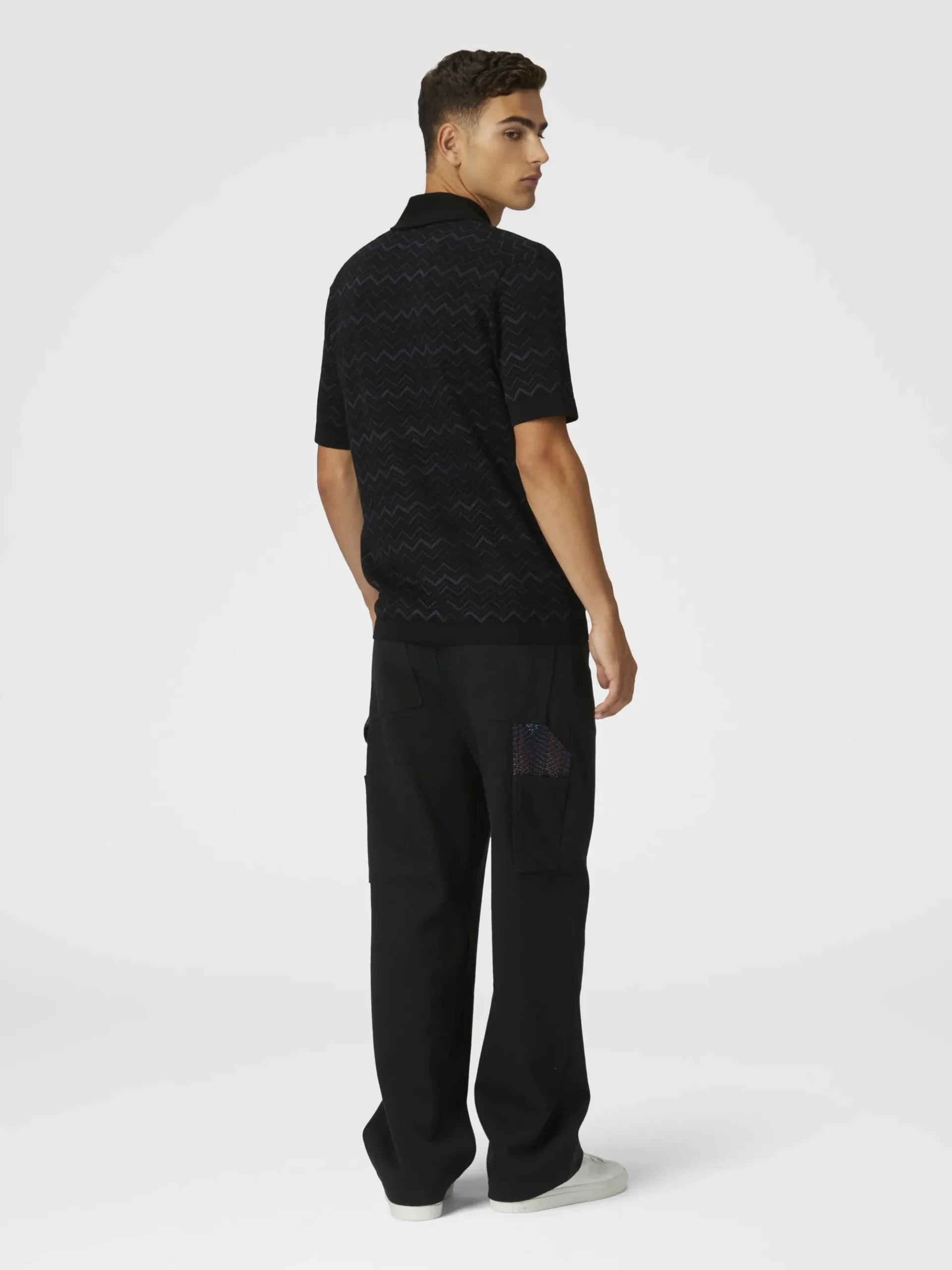 Polo in maglia di misto cotone e viscosa zig zag