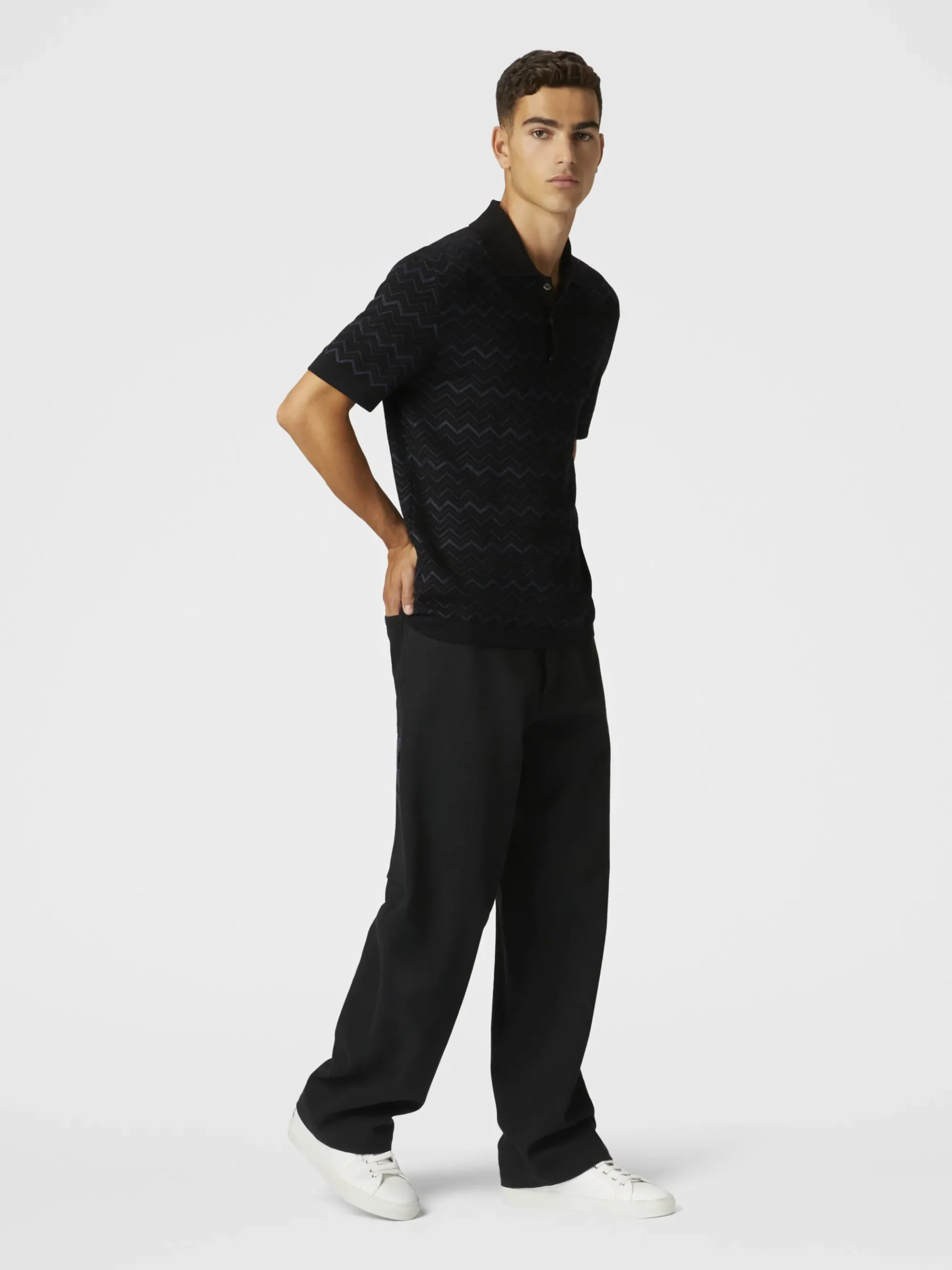 Polo in maglia di misto cotone e viscosa zig zag