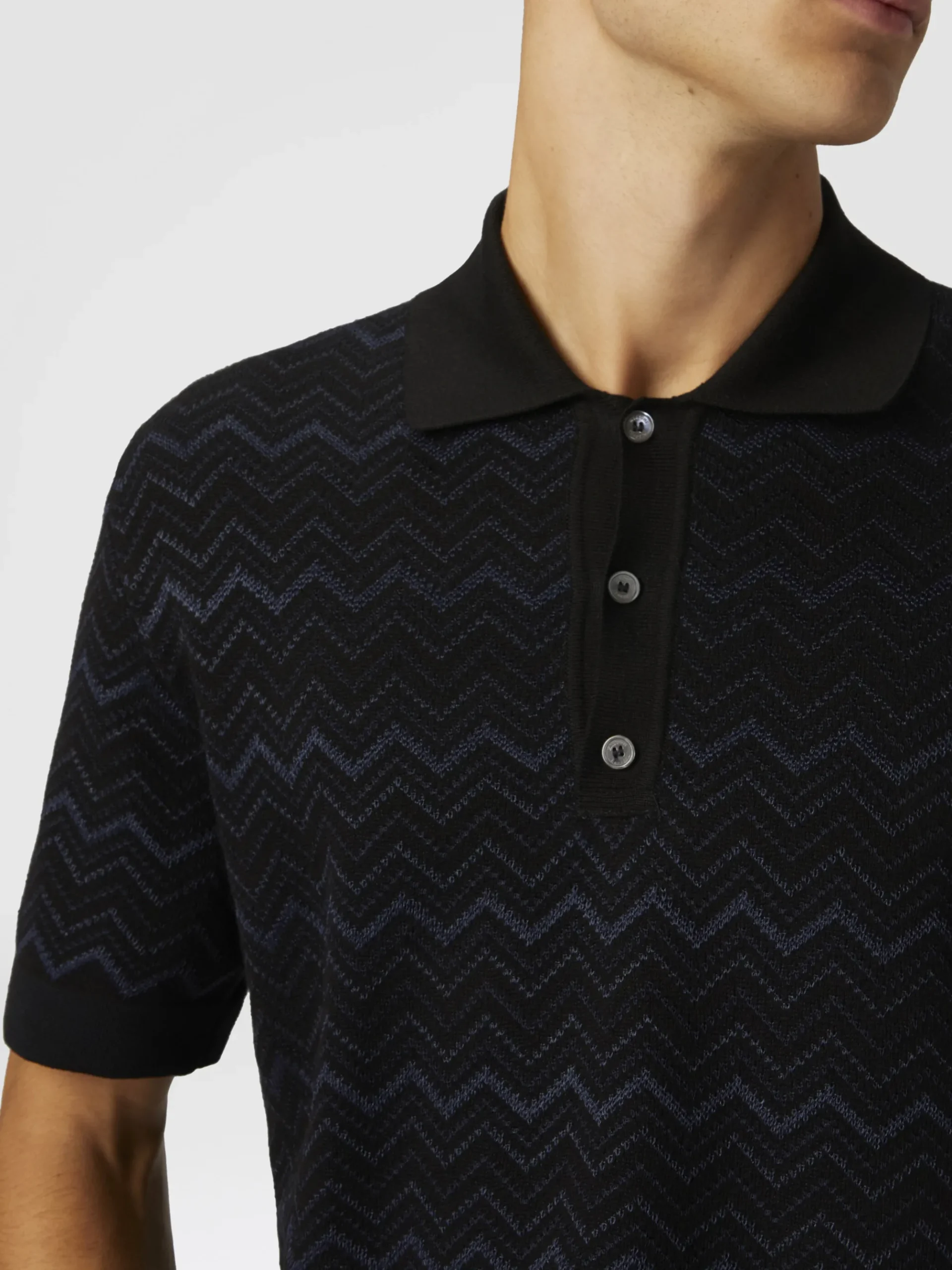 Polo in maglia di misto cotone e viscosa zig zag
