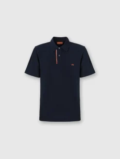 Polo in piquet di cotone tinta unita con ricamo zig zag e dettaglio a contrasto