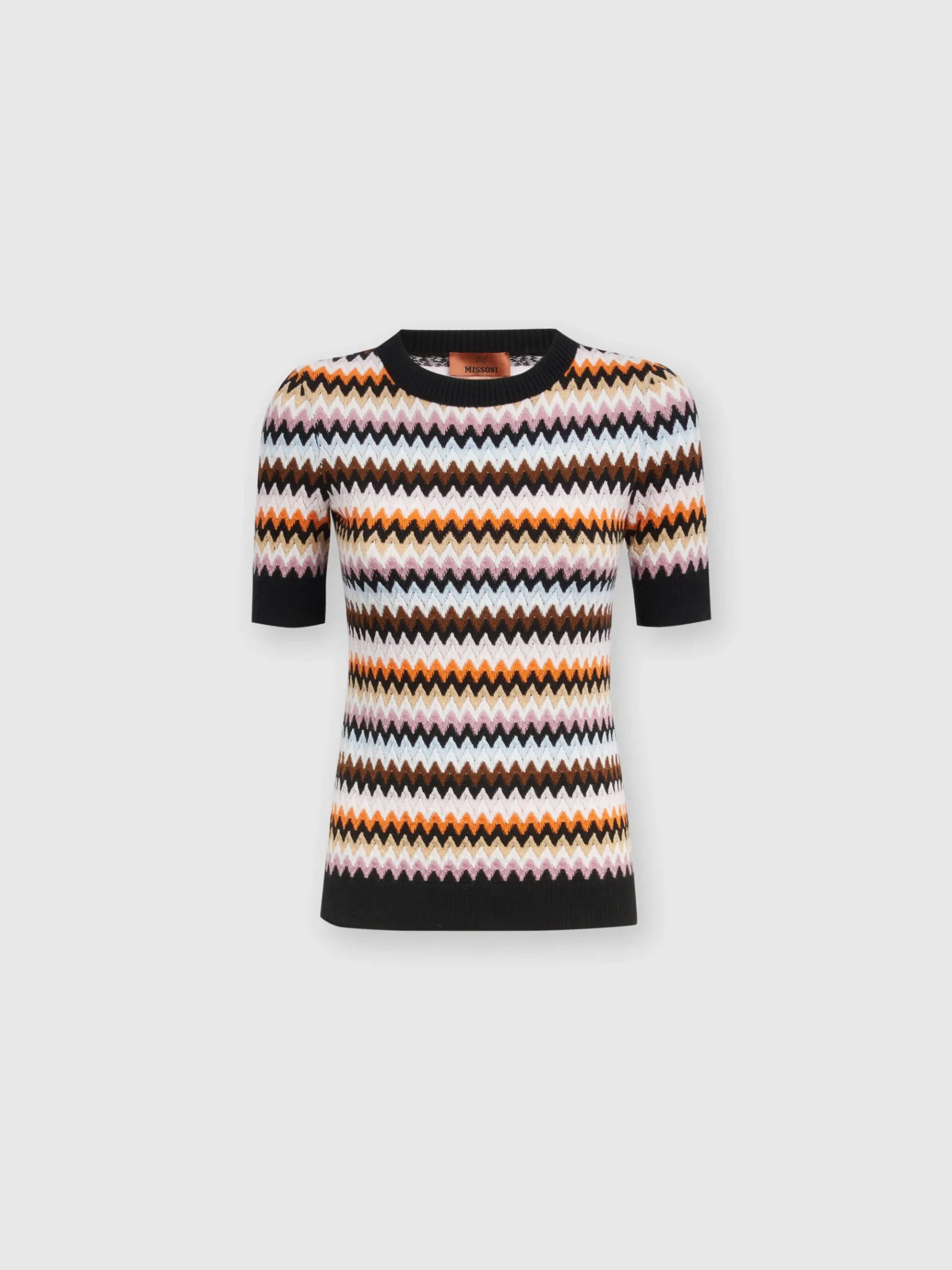 Pullover girocollo a maniche corte in lana zig zag