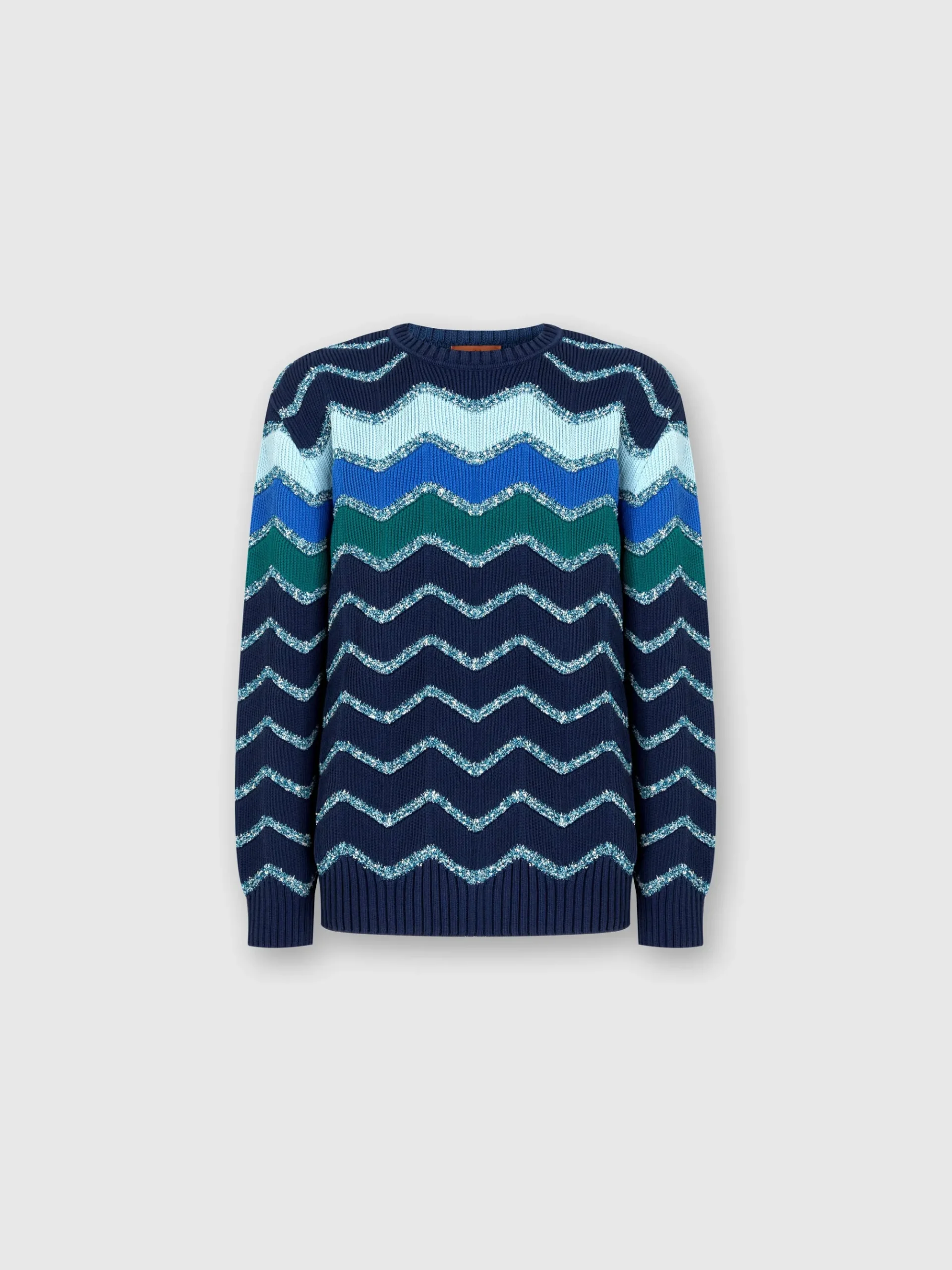 Pullover girocollo con macro zig zag e dettagli mélange