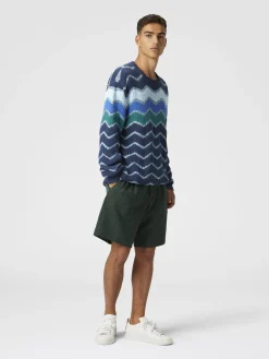 Pullover girocollo con macro zig zag e dettagli mélange