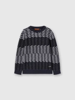 Pullover girocollo in lana vergine zig zag