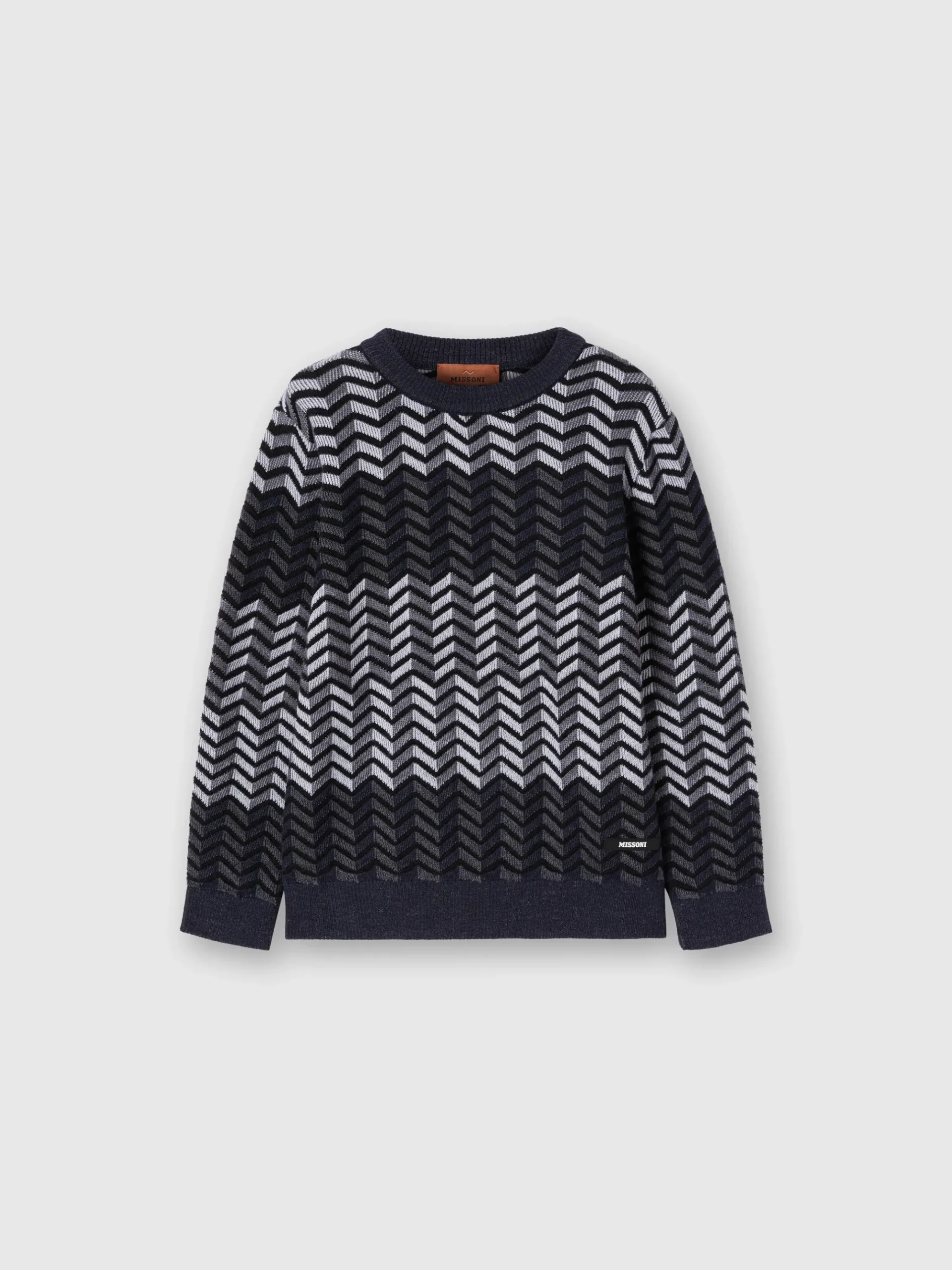 Pullover girocollo in lana vergine zig zag