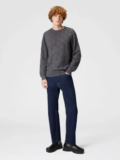 Pullover girocollo in lana con chevron tono su tono