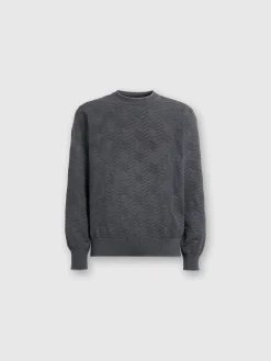Pullover girocollo in lana con chevron tono su tono
