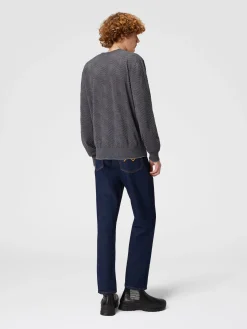 Pullover girocollo in lana con chevron tono su tono