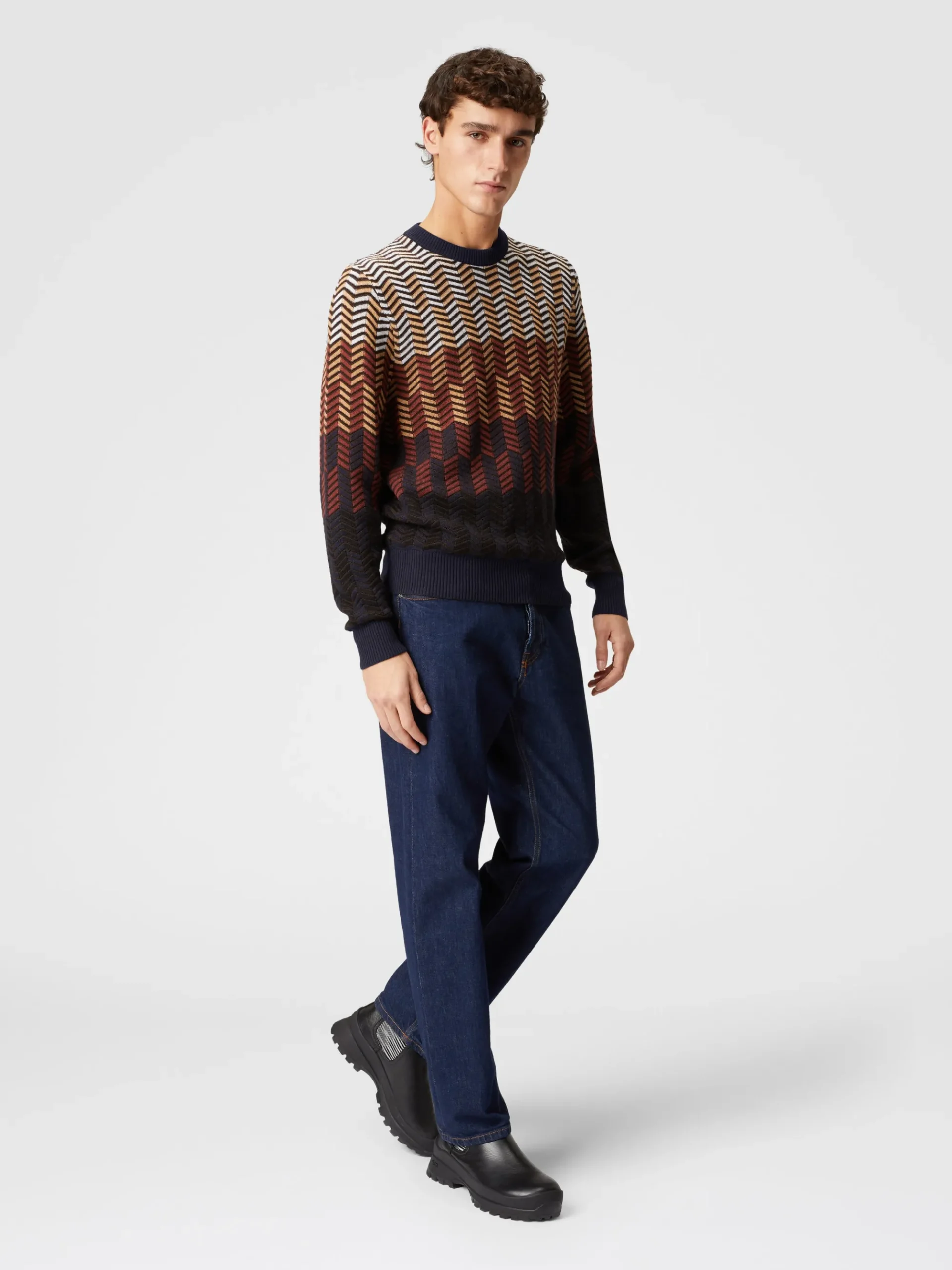 Pullover girocollo in lana vergine zig zag