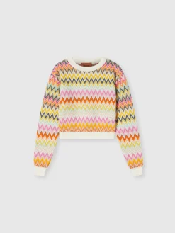 Pullover girocollo in maglia di lana zig zag