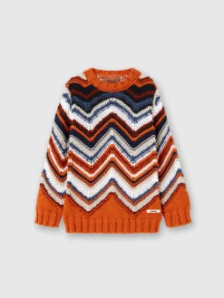 Pullover girocollo in misto cotone e lana