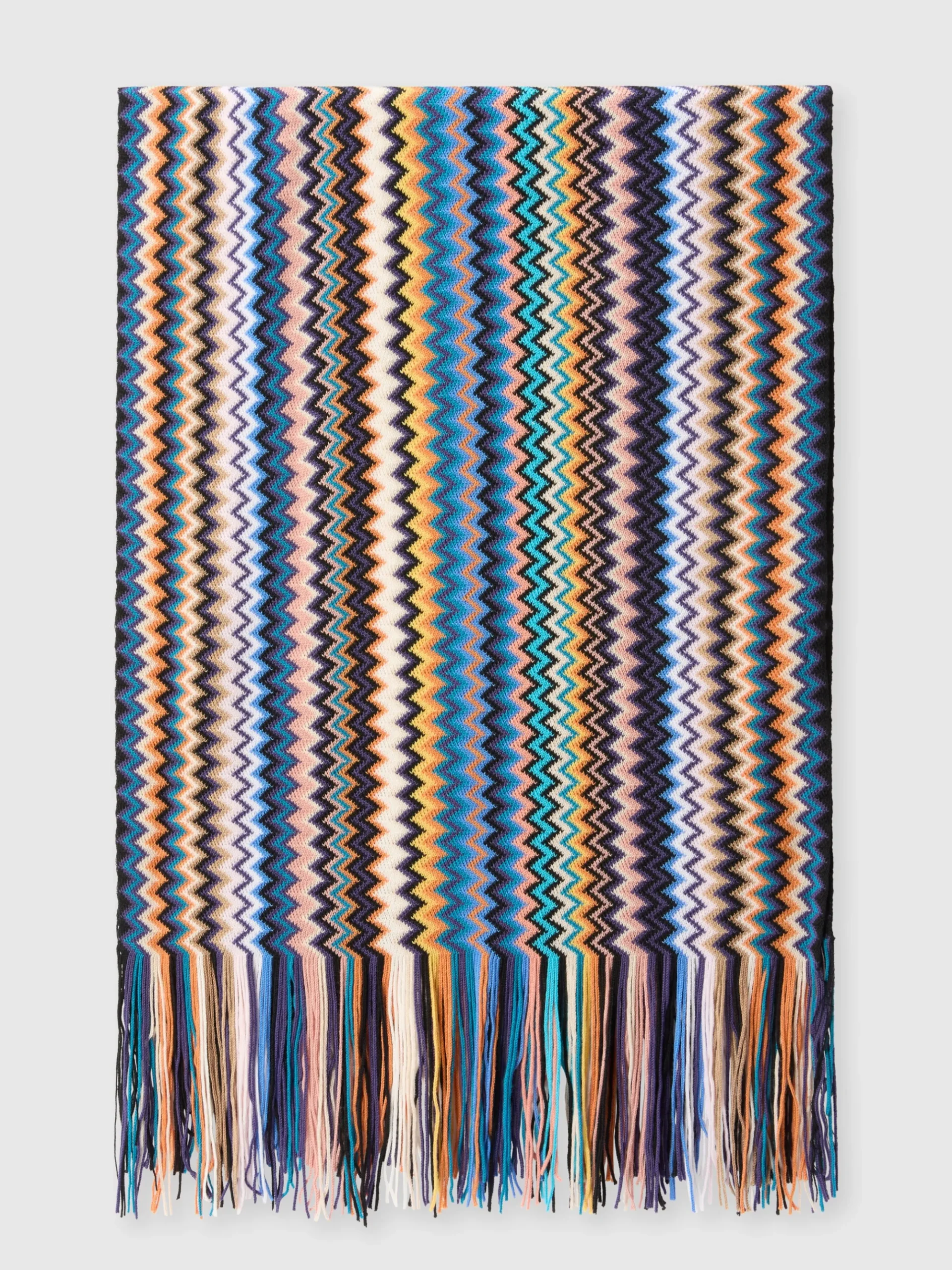Sciarpa in lana zig zag con frange