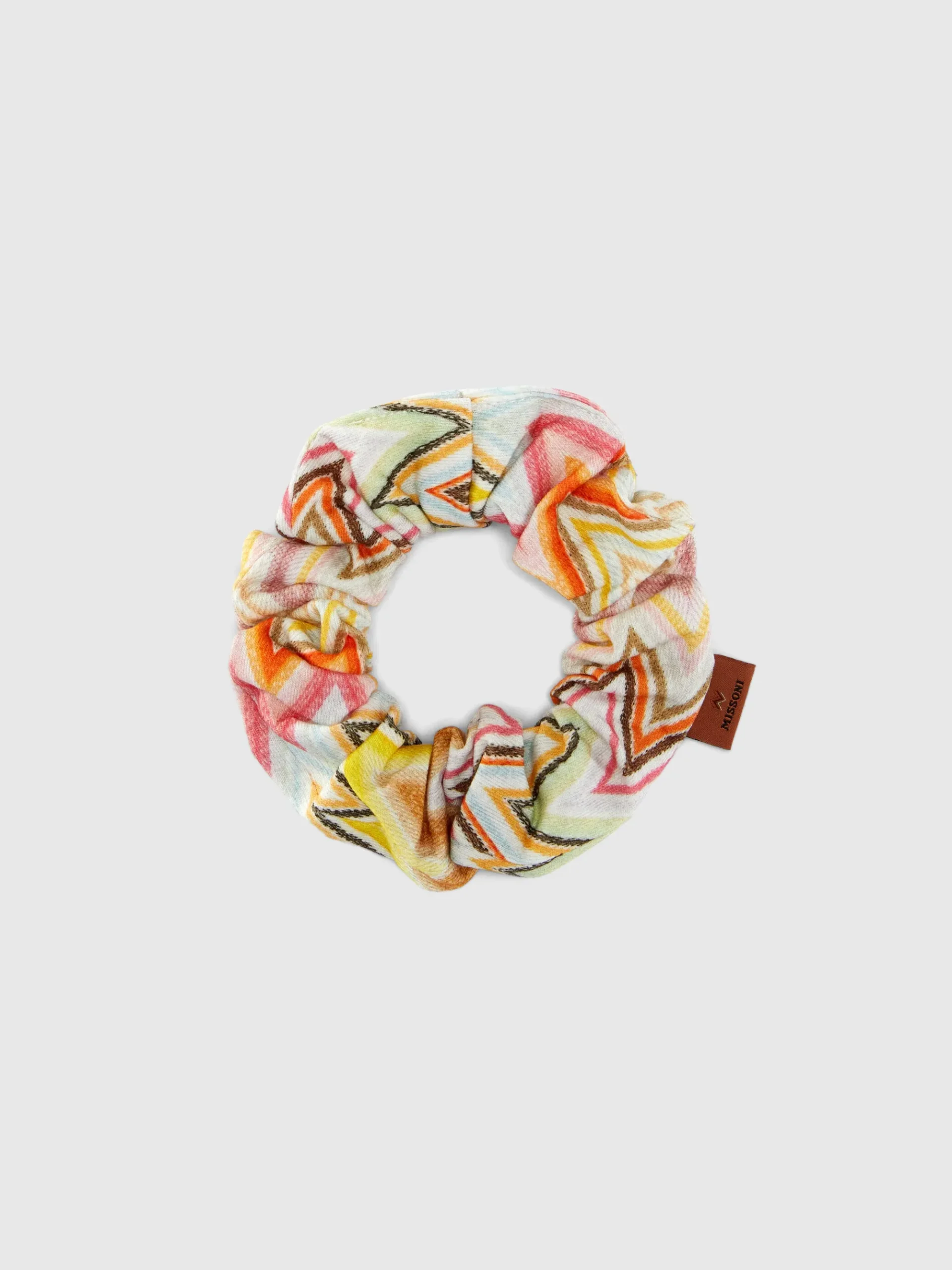 Scrunchie in cotone zig zag con etichetta logo