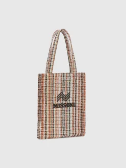 Shopper in tessuto lamé con logo