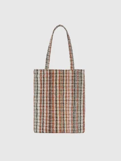 Shopper in tessuto lamé con logo