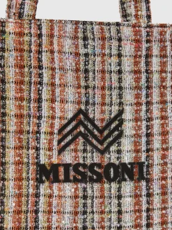 Shopper in tessuto lamé con logo