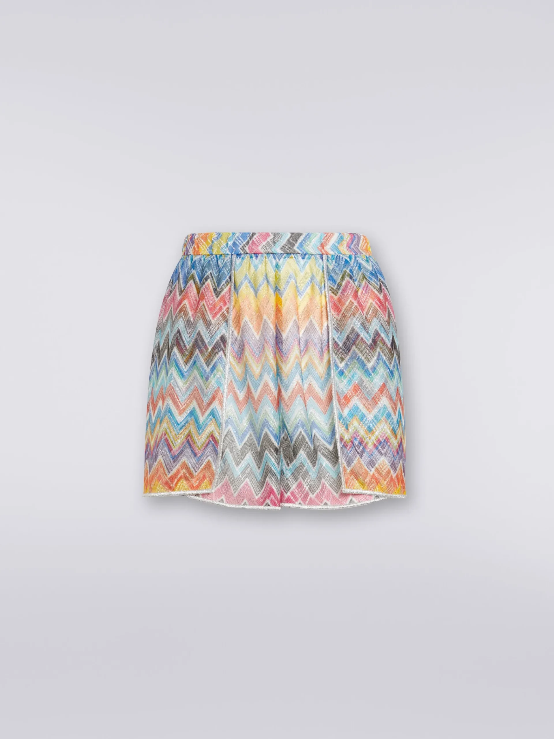 Shorts copricostume con stampa zig zag e lurex
