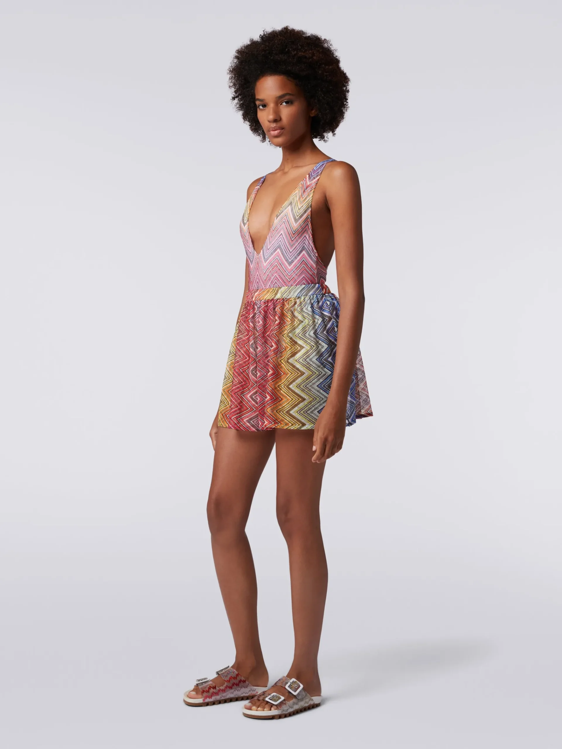 Shorts mare in tessuto stampa zig zag