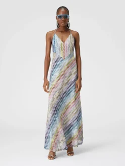 Slip dress con laccetto sul collo e applicazioni in perle